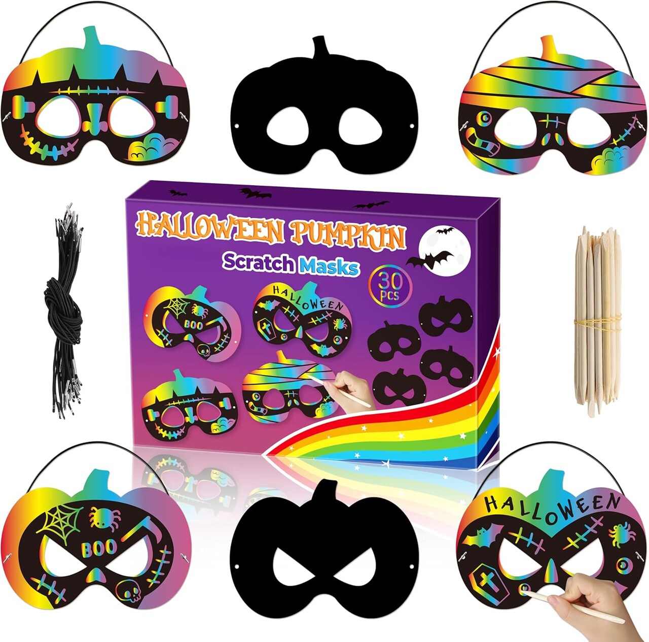 Scratch Masks Gift Set for Kids DIY Magic Scratch Off Paper Art Mask Craft Kit School Classroom Activity Art Project Birthday Halloween Dress Up Party Favors